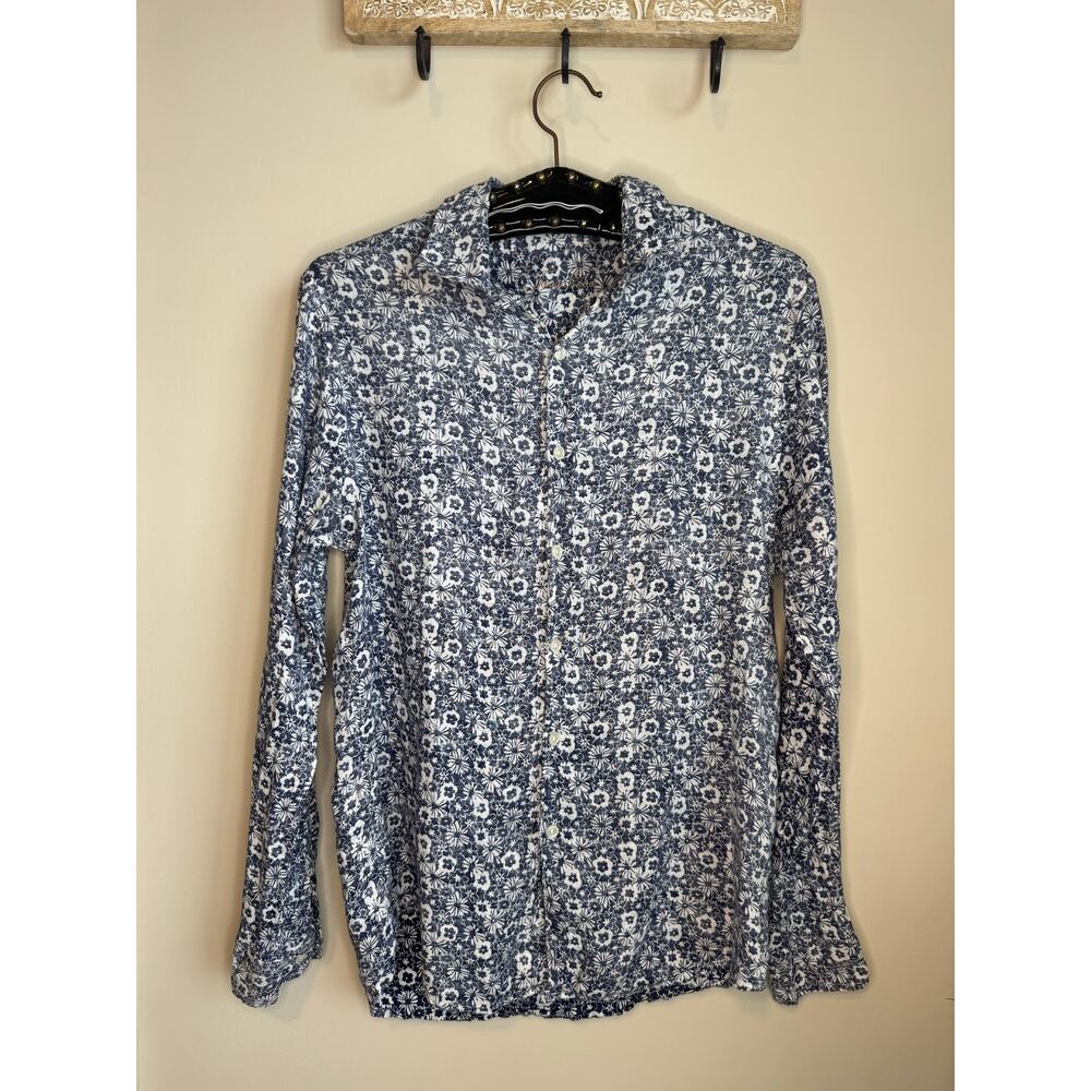 Tasso Elba Men's Navy Combo Afara Floral Long Sleeve Shirt sz S